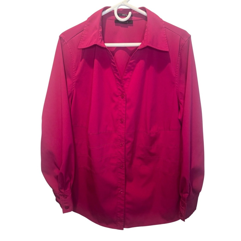 Style & Co Woman Magenta Pink Stretch Button Down Shirt Plus Size 16W Pleated